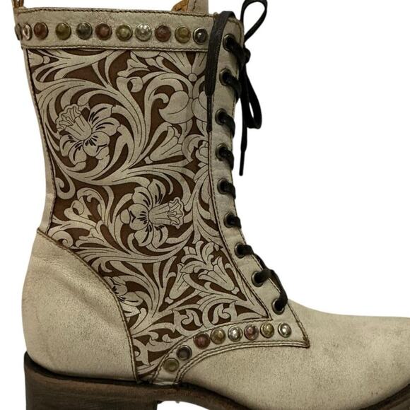 Old Gringo Roxton Boots Bone Leather Floral Lace-Up Western Style Size 9 - Picture 4 of 12